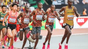 Cheptegei-Kibet and Ebenyo in the men’s 10,000m final at the 2023 World Athletics Championships in Budapest. Photo: Courtesy.