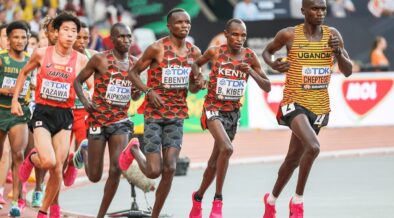 Cheptegei-Kibet and Ebenyo in the men’s 10,000m final at the 2023 World Athletics Championships in Budapest. Photo: Courtesy.