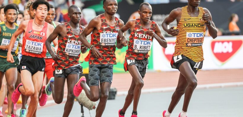 Cheptegei-Kibet and Ebenyo in the men’s 10,000m final at the 2023 World Athletics Championships in Budapest. Photo: Courtesy.