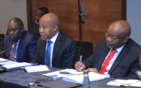 Gulf Energy E&P BV Chairman Francis Njogu, Group CEO Paul Limoh, and Country Manager, Franklin Juma appearing at a Joint Parliamentary Committee of Energy meeting. PHOTO/FILE