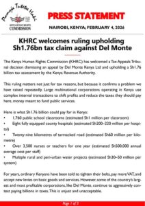 Part of the Kenya Human Rights Commission (KHRC) report on the ruling by the Tax Appeals Tribunal. Photo/ KHRC/X