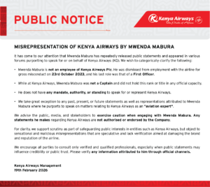 The Kenya Airways statement on the clarification of Mwenda Mabura, a former employee of the company. PHOTO/KQ