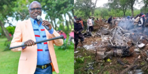 A photo collage of Emurua Dikirr MP Johanna Ngeno and chopper crash in Mosop, Nandi County. PHOTO/UGC.