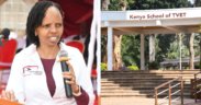 A photo collage of KUCCPS CEO Dr. Agnes Wahome and Kenya School of TVET. PHOTO/Courtesy.