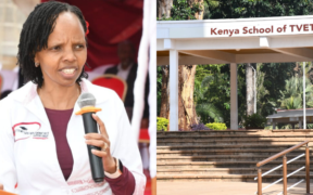A photo collage of KUCCPS CEO Dr. Agnes Wahome and Kenya School of TVET. PHOTO/Courtesy.