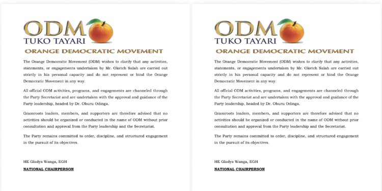 The Orange Democratic Movement (ODM) Party has distanced itself from the activities and statements made by businessman Oketch Salah