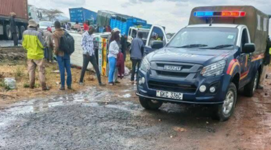 Police vehicle at Salama are in Makueni County along the busy Mombasa–Nairobi highway. PHOTO/UGC.