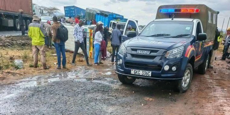 Police vehicle at Salama are in Makueni County along the busy Mombasa–Nairobi highway. PHOTO/UGC.