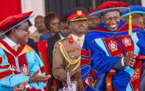 President William Ruto and Education CS Julius Ogamba during the 5th Graduation Ceremony of Uzima University in Kisumu County on January 30, 2025. PHOTO/PCS.