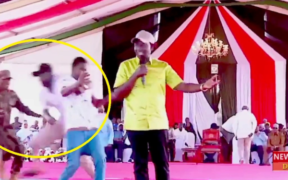 Ruto briefly paused his speech in Wajir County after an unidentified man breached security and ran toward the podium..Kanja