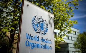 A World Health Organization sign is seen at the entrance to the organization’s headquarters in Geneva. (Fabrice Coffrini/AFP via Getty Images)