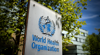 A World Health Organization sign is seen at the entrance to the organization’s headquarters in Geneva. (Fabrice Coffrini/AFP via Getty Images)
