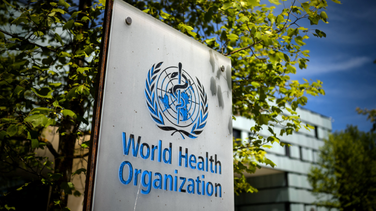A World Health Organization sign is seen at the entrance to the organization’s headquarters in Geneva. (Fabrice Coffrini/AFP via Getty Images)