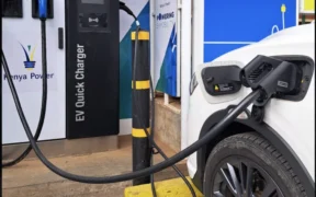 An electric vehicle at an EV charging station in Nairobi. Photo/File