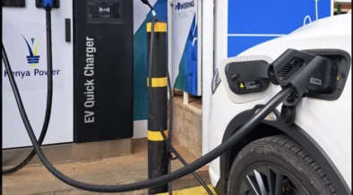 An electric vehicle at an EV charging station in Nairobi. Photo/File