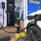 An electric vehicle at an EV charging station in Nairobi. Photo/File
