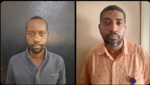 Mohamed Abdulrahman, and Amos Fikiri Ruwa who were arrested by the DCI over Ksh 16 million fraud from a local Sacco. PHOTO/DCI Kenya/X