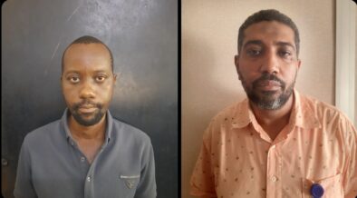 Mohamed Abdulrahman, and Amos Fikiri Ruwa who were arrested by the DCI over Ksh 16 million fraud from a local Sacco. PHOTO/DCI Kenya/X