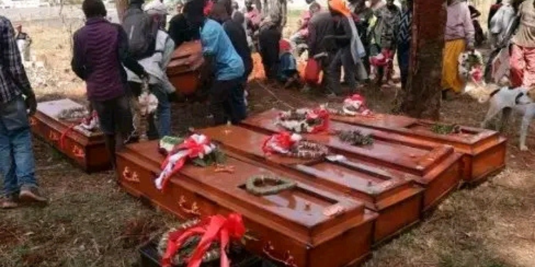 Caskets Bearing the Remains of 10 Street Children Who Died Under Misterious Circumstances. PHOTO/ File