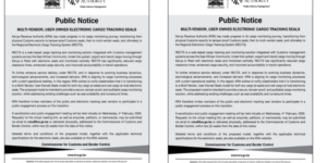 The image shows the notice released by KRA indicating transition to a multi-vendor, user-owned electronic cargo tracking seals PHOTO/MyGov 