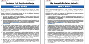 The image shows a notice from KCAA asking residences residing near airports to install obstacle lights PHOTO/MyGov