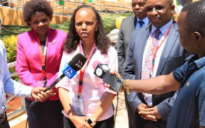 The image shows KUCCPS CEO Dr Agnes Wahome during a visit to the Dedan Kimathi University to have a talk with the students PHOTO/KUCCPS/FB