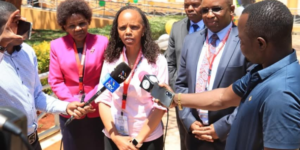 The image shows KUCCPS CEO Dr Agnes Wahome during a visit to the Dedan Kimathi University to have a talk with the students PHOTO/KUCCPS/FB