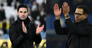 Collage photo of Arsenal's manager Mikel Arteta and Chelsea's manager Rosenior PHOTO/ACC/X