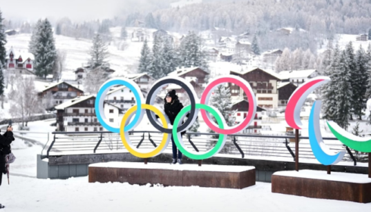 Photo taken in front of the Milan Cortina Winter Olympics and Paralympics rings PHOTO/Andrew Medichini/AP