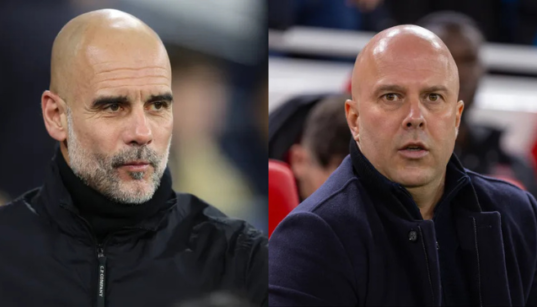 Collage photo of Manchester City's manager Pep Guardiola and Liverpool's manager Arne Slot PHOTO/Clubs Accounts