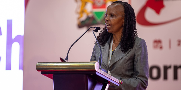 KUCCPS CEO Dr Agnes Wahome during opening remarks about career pathways at KICC PHOTO/KUCCPS/FB