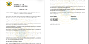 Notice from the Ministry of Foreign Affairs concerning the attack of the Ghana nationalsPHOTO/Ministry of Foreign Affairs