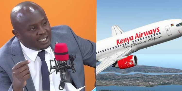 A photo collage of Mwenda Mabura and Kenya Airways plane. PHOTO/Courtesy.