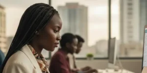 An AI generated image of employees in an office