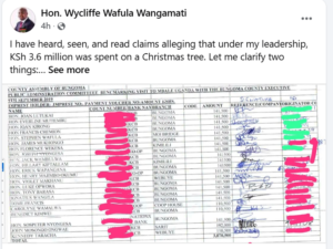 Former Bungoma Governor Wycliffe Wangamati post on Facebook page. PHOTO/Scgreengrab by Hivileo