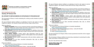 Ministry of Foreign and Diaspora Affairs notice to Kenyans PHOTO/Ministry of Foreign and Diaspora Affairs/X