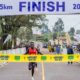 Amos Kiprotich crossing the finish line during the Betika Kapsabet 15KM Road Race. PHOTO/ Dennis Murimi