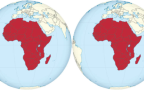 A photo of the world map with Africa in red. PHOTO/Victoria Falls Guide.
