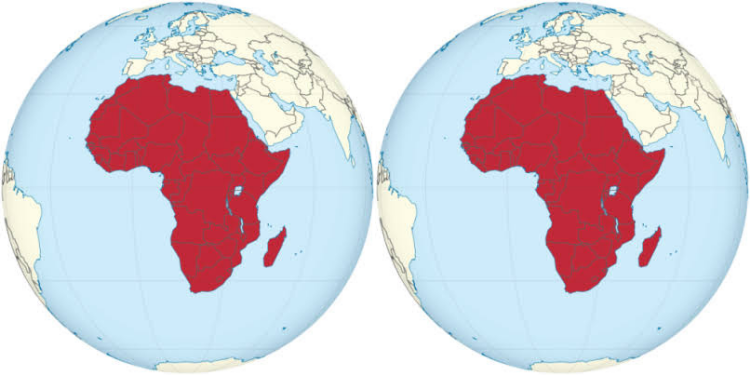 A photo of the world map with Africa in red. PHOTO/Victoria Falls Guide.