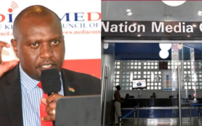A Photo Collage of Media Council of Kenya CEO David Omwoyo and Nation Media Group Entrance Door. PHOTO/ File