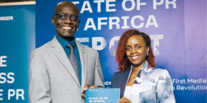 Ambassador Phillip Thigo, Special Envoy on Technology for the Republic of Kenya, with Glass House PR Founder and CEO, Mary Njoki during the launch of the State of PR in Africa 2026 Report by Glass House PP in Nairobi. PHOTO/ Glass House PP 