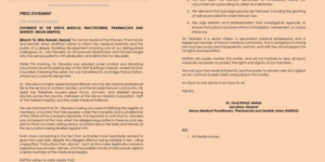 Notice issued by KMPDU over arrest of Dr Job ObwakaPHOTO/KMPDU/X