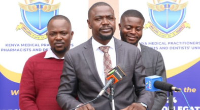 KMPDU Secretary General Dr Atellah and his colleagues during a press meeting PHOTO/Atellah/X