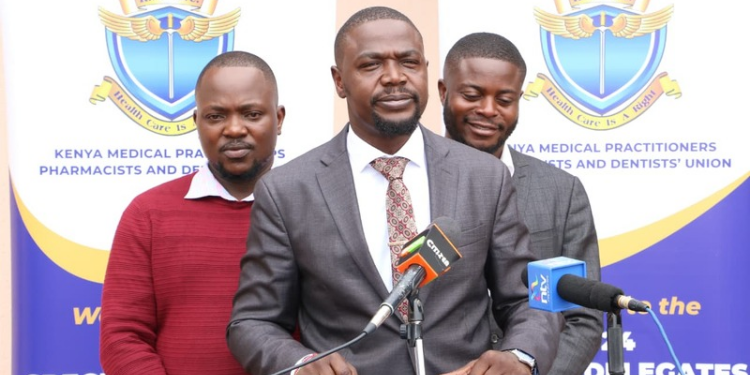 KMPDU Secretary General Dr Atellah and his colleagues during a press meeting PHOTO/Atellah/X