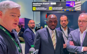 From left David Lavorel, SITA’s Chief Executive Officer, Centre Interior Cabinet Secretary Kipchumba Murkomen and Pedro Alves, Senior Vice President – Borders at the Passenger Terminal Expo & Conference 2026 in London. PHOTO/ Murkomen