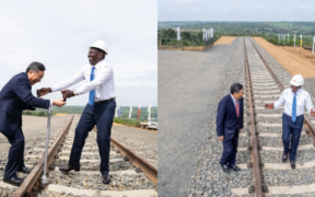 President William Ruto and a Chinese national as they Commission the upgrade and construction of SGR from Naivasha to Malaba at the proposed Narok Terminal. PHOTO/ PCS