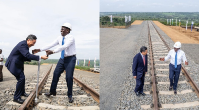 President William Ruto and a Chinese national as they Commission the upgrade and construction of SGR from Naivasha to Malaba at the proposed Narok Terminal. PHOTO/ PCS