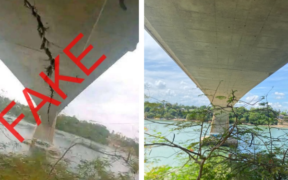 A photo collage of the fake AI generated kilifi bridge on the left and the verified real bridge current status on the right. PHOTO/ KeNHA