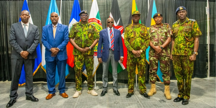 Senior officials from the security docket in Kenya led by security adviser Joseph Boinet pose for a photo in Haiti. PHOTO/ NPS
