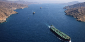 A ship passing through the strait of Hormuz